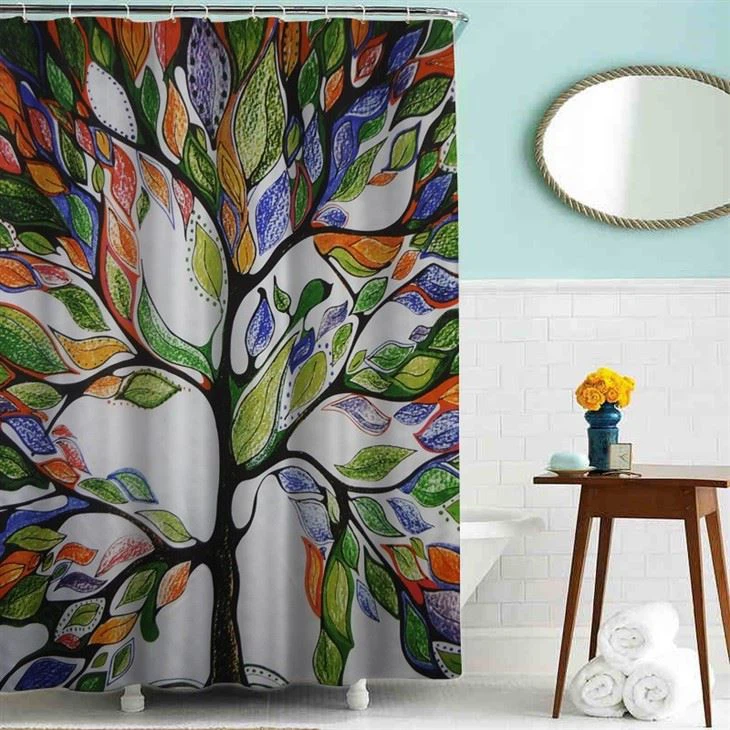 E-commerce Spot Factory Color Tree Creative Digital Full Version Polyester Printing Shower Curtain To Figure Can Do Thousands Of Patterns
