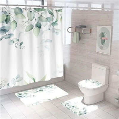 Spring Green Leaf Σετ κουρτινών μπάνιου Εκτυπωμένες κουρτίνες μπάνιου Κατασκευαστές Χονδρικό Κάλυμμα μπάνιου κουρτίνα μπάνιου